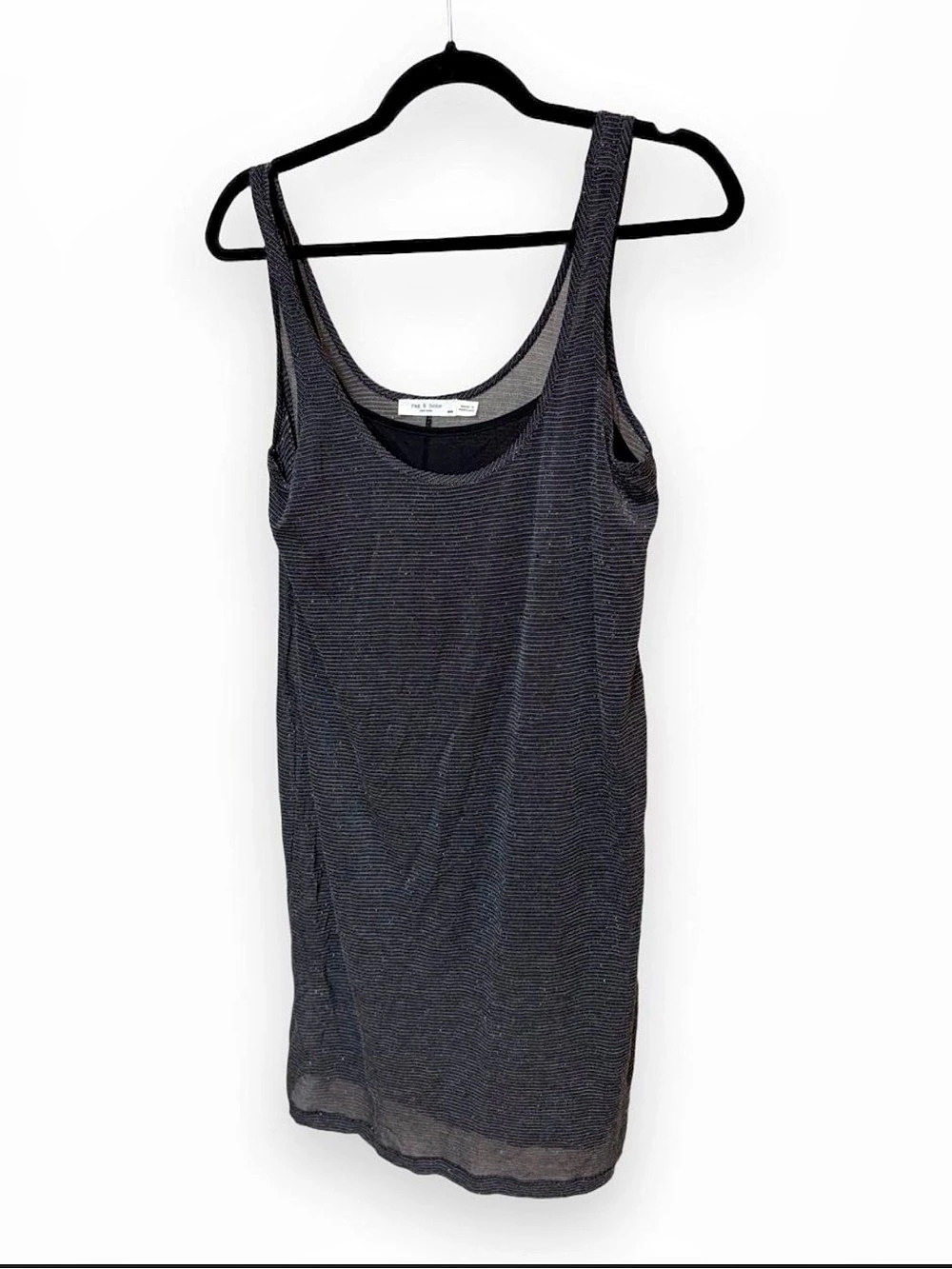 rag & bone Dawson Metallic Shimmer Knit Lined Tank Dress Black & Gray Medium